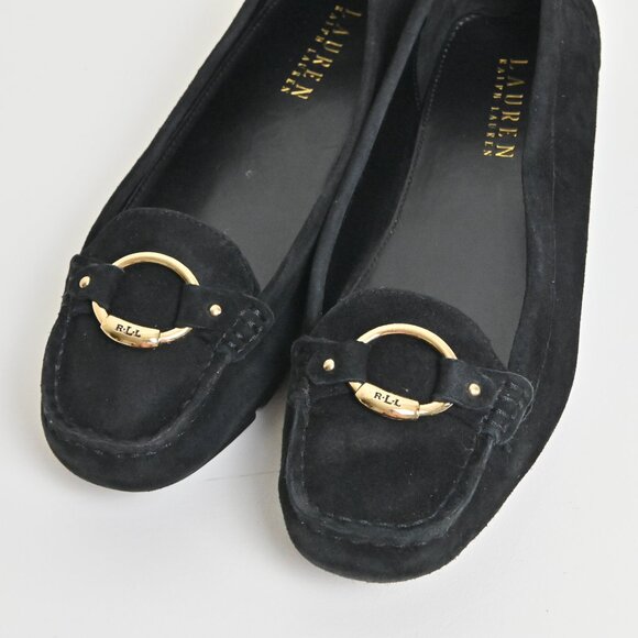 Lauren Ralph Lauren Candace Gold Ring Black Suede Ballet Flats Women's US9.5 UK7 - Picture 14 of 16